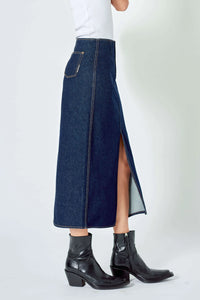 Recut Maxi Skirt-Rinse Denim