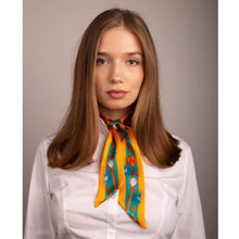 Load image into Gallery viewer, The Mysterious Lion King Silk Gold-Teal Ribbon Scarf