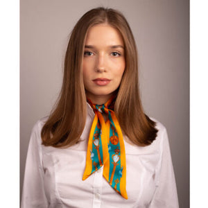 The Mysterious Lion King Silk Gold-Teal Ribbon Scarf