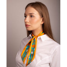 Load image into Gallery viewer, The Mysterious Lion King Silk Gold-Teal Ribbon Scarf