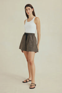 Anzu Shorts-Black/Tan Stripe