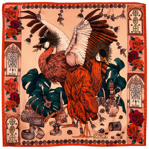 The Grand Treasure of African Crowned Crane Silk Square-Dark Pastel Red