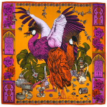 Load image into Gallery viewer, The Grand Treasure of African Crowned Crane Art Silk Scarf-Ochre/Fuchsia