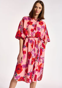 Berries Oversized Shirt Dress-Light Pink/Red/Purple